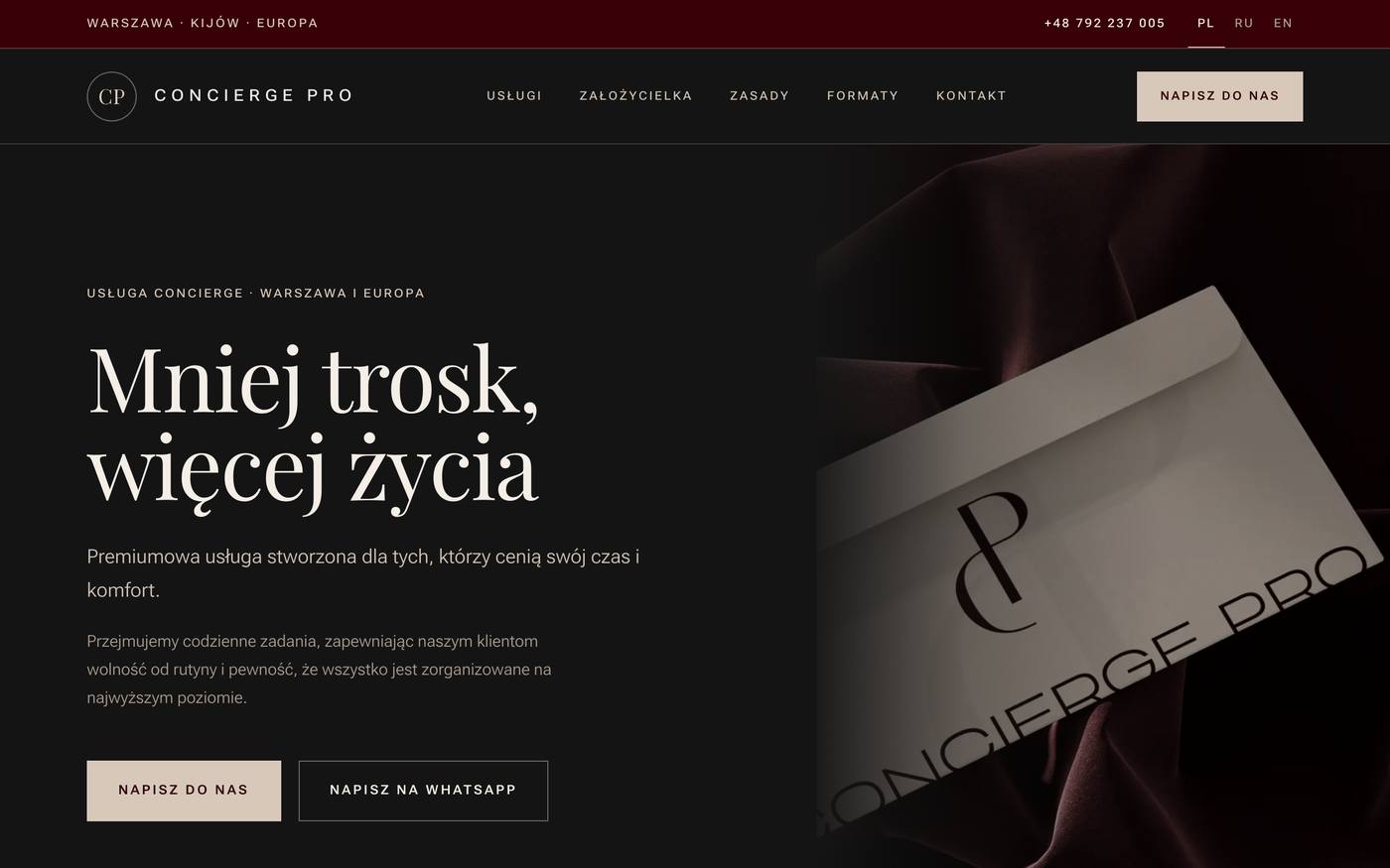 Concierge Pro Warsaw — live site screenshot