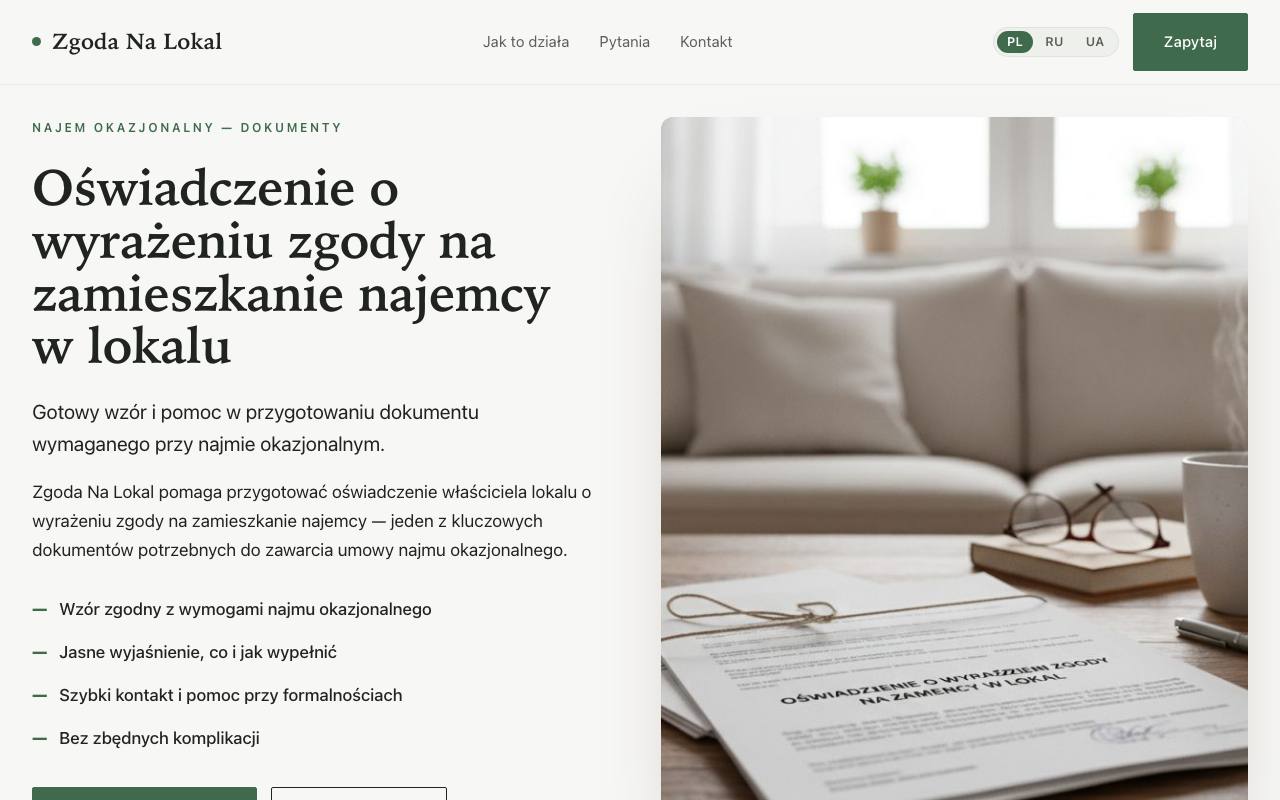 Zgoda Na Lokal — live site screenshot